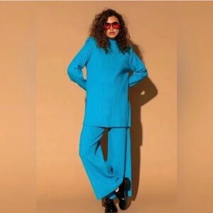 Dressed in Lala turquoise ribbed knit set